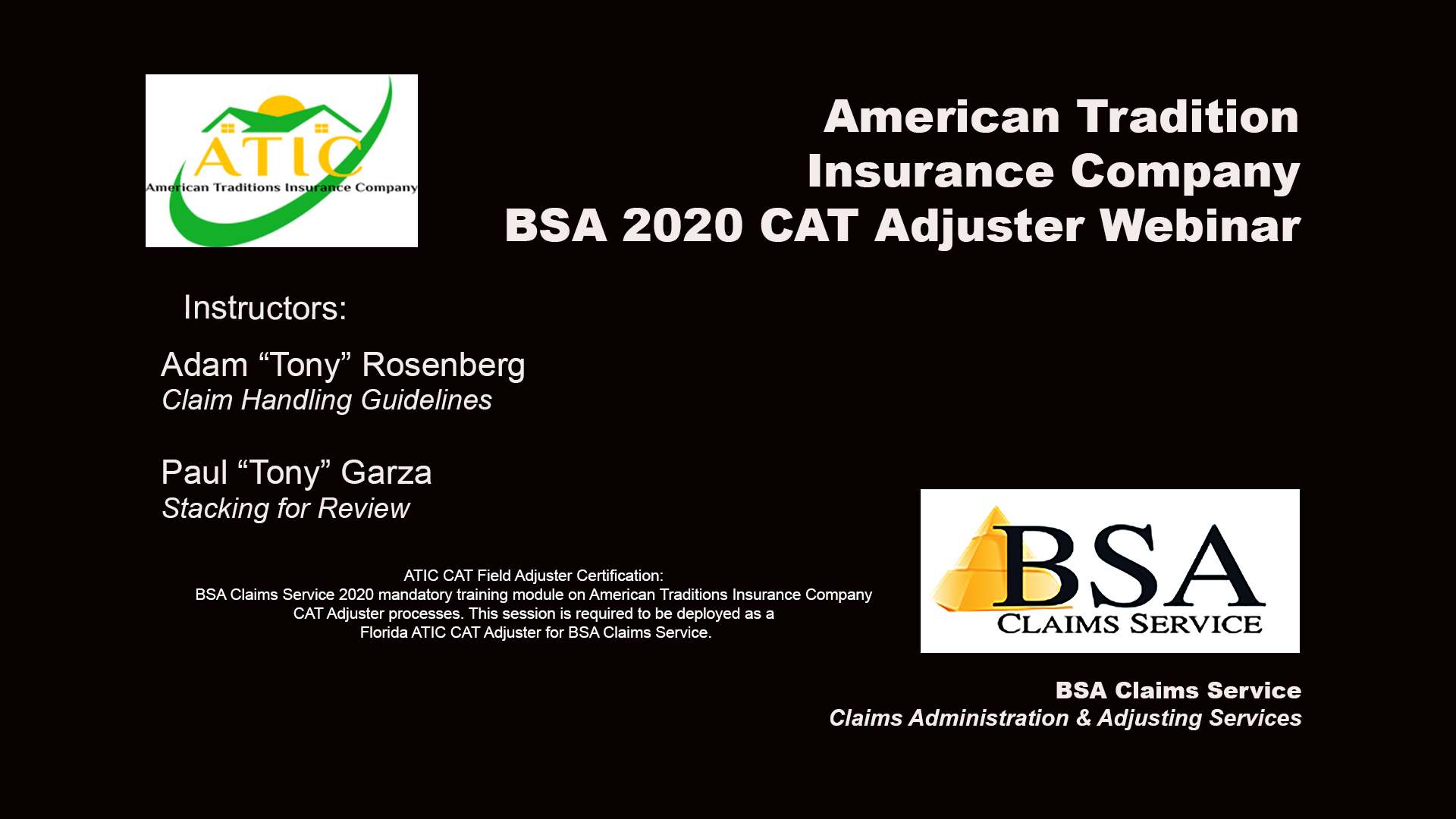 BSA Claims Service ATIC Certification 2020 BSA Claims Training