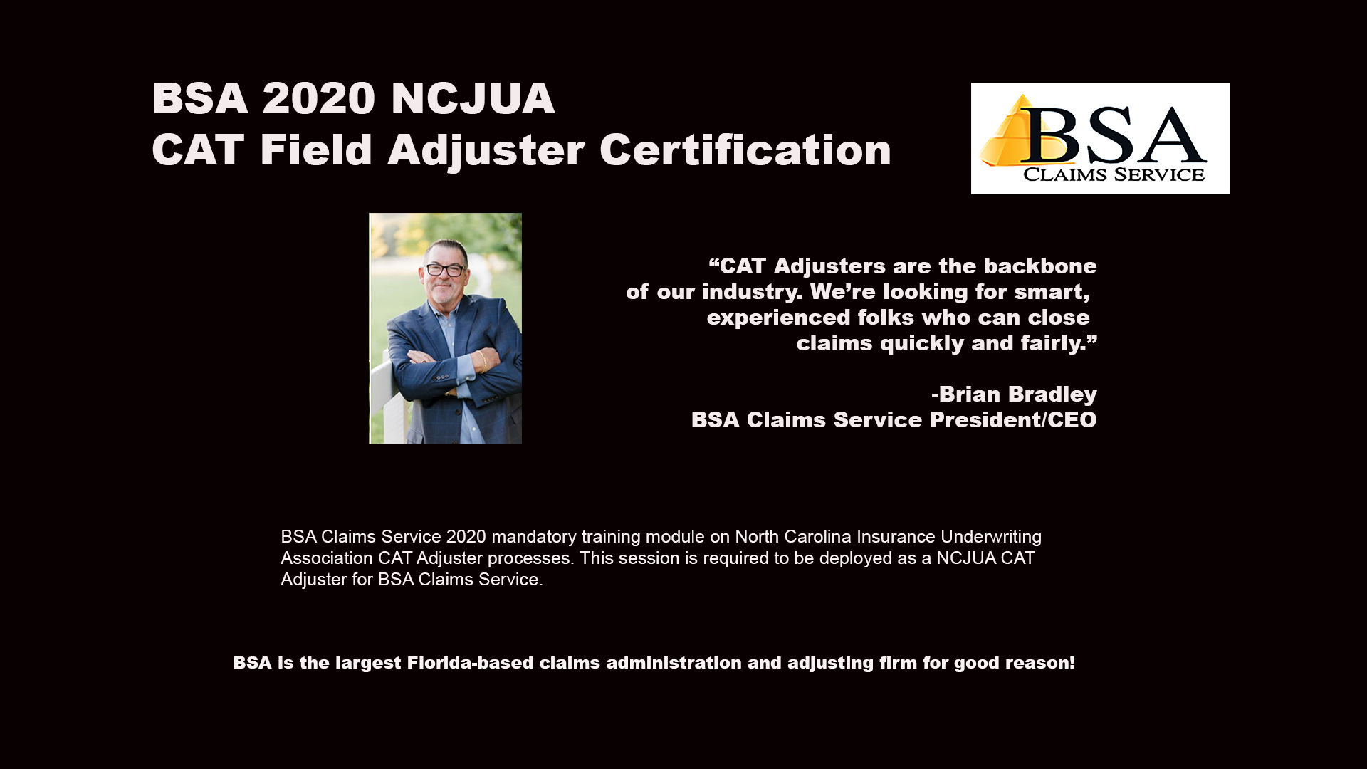 BSA Claims Service NCJUA 2020 Cat Field Adjuster Certification BSA